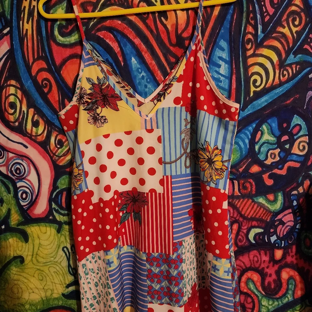 Colorful Patchwork Spaghetti Strap Dress - Picture 2 of 2